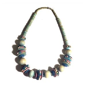 Vintage Chunky Wooden Bead Necklace Matinee Length
